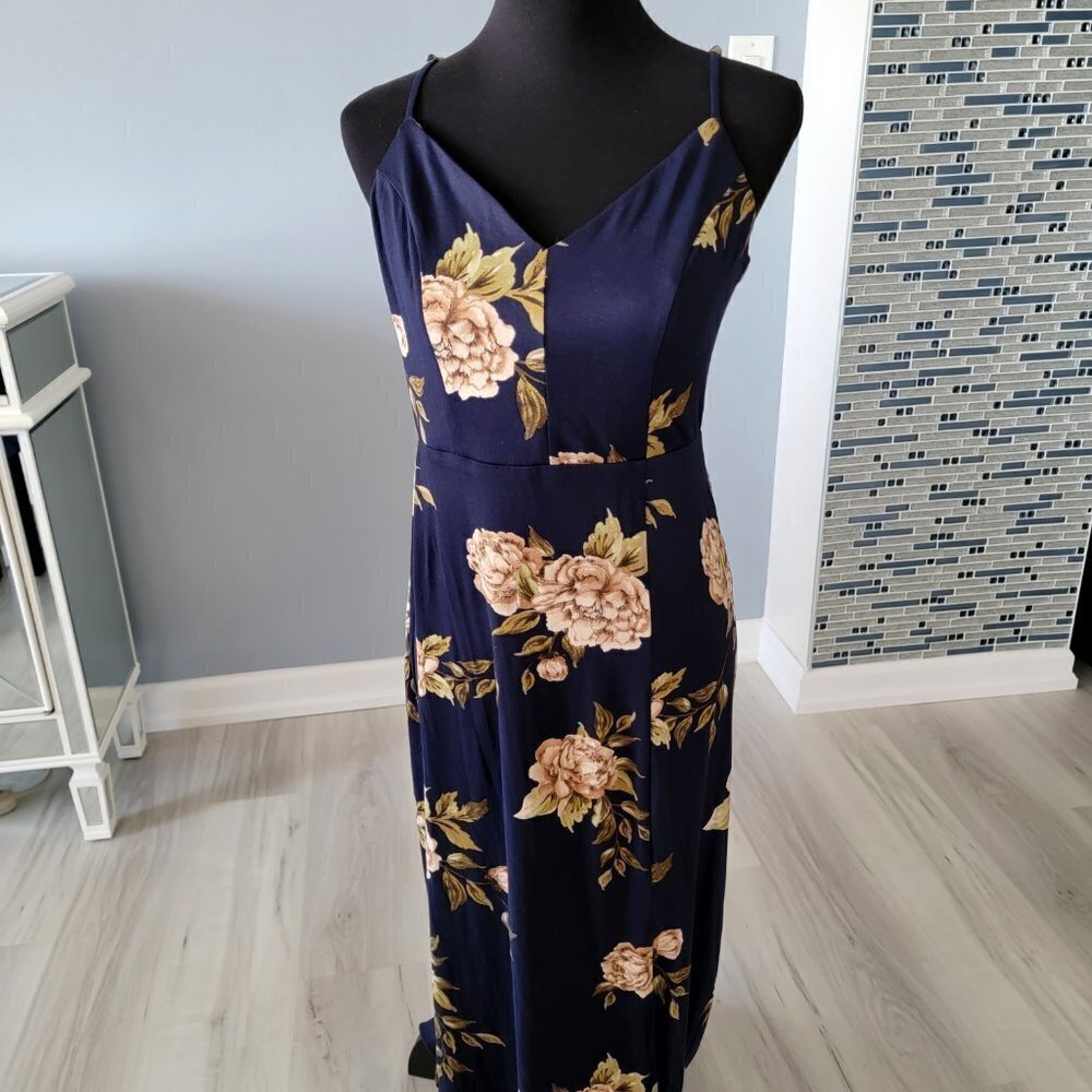 Nine Britton Jersey Knit Navy Floral Maxi Dress Size Medium - Picture 7 of 12